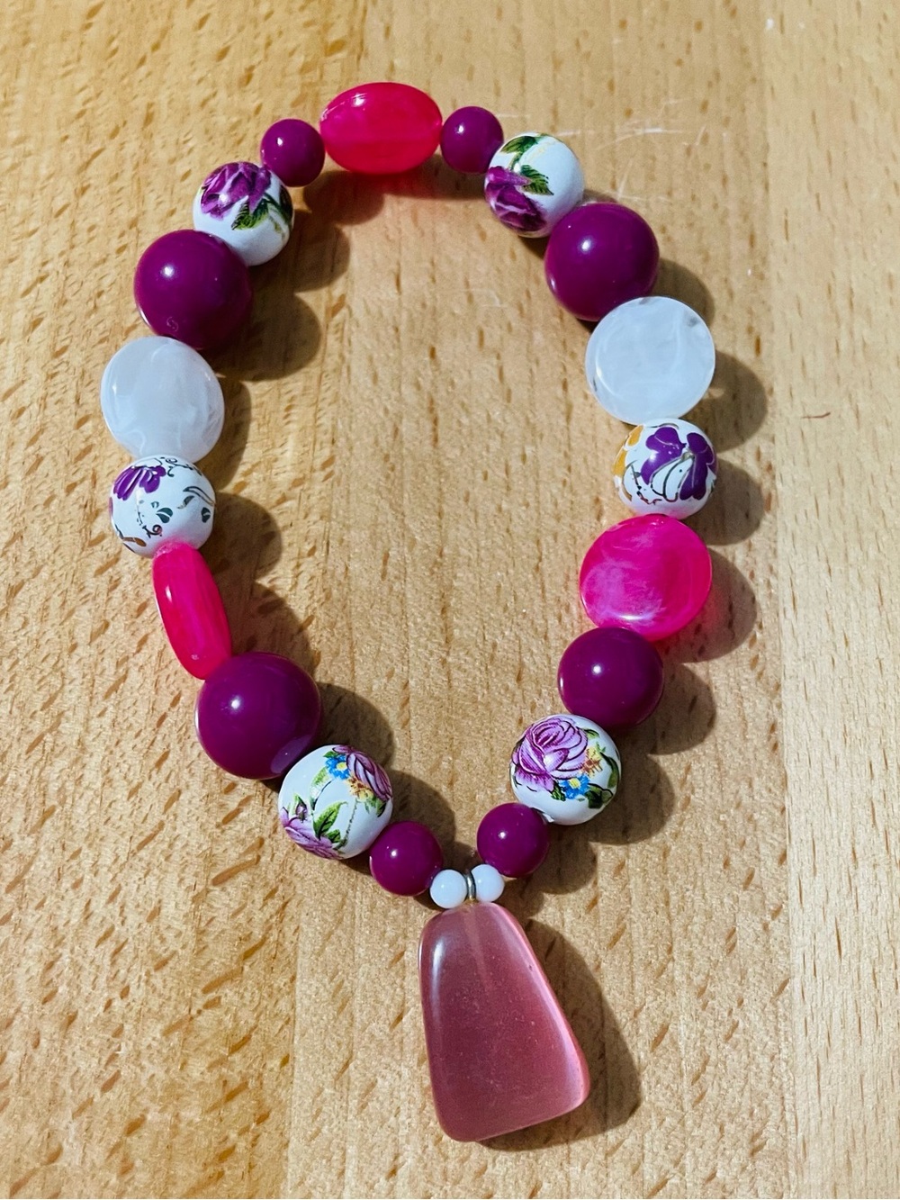Pink Beaded Flower Stretch Bracelet